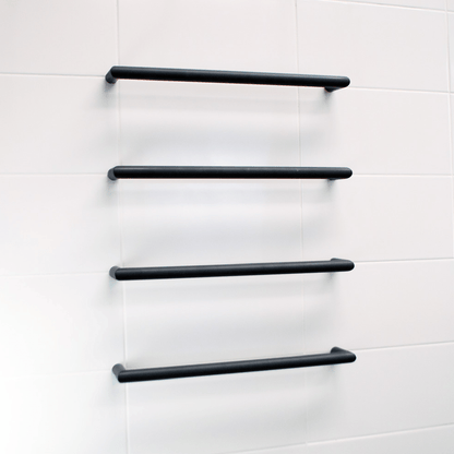 RADIANT - BSBRTR - 650 Heated Low Voltage Single Round Bar 650mm Matt Black - Heated Towel Rails - from our - Radiant - supplier–available at Bathroom City Perth
