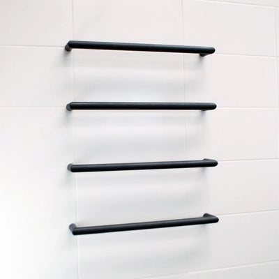 RADIANT - BSBRTR-650 Heated Low Voltage Single Round Bar 650mm Matt Black-Heated Towel Rails-from our-Radiant-supplier–available at Bathroom City Perth