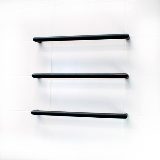 RADIANT - BSBRTR - 800 Heated Low Voltage Single Round Bar 800 mm Matt Black - Heated Towel Rails - from our - Radiant - supplier–available at Bathroom City Perth