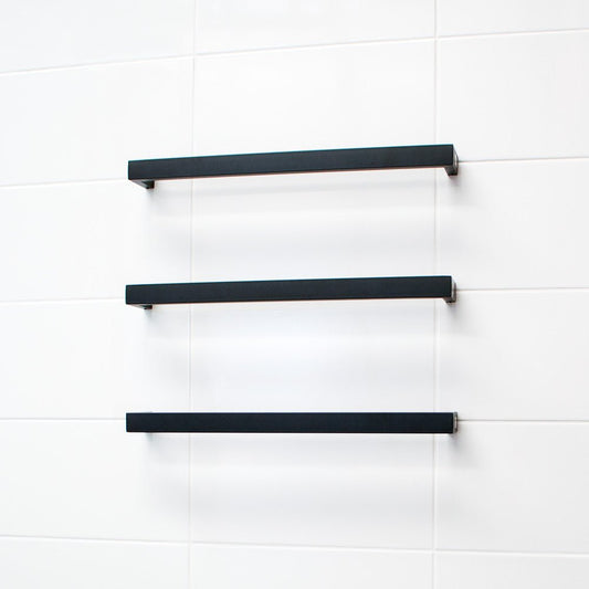 RADIANT - BSBSTR - 800 Heated Low Voltage Single Square Bar 800 mm Matt Black - Heated Towel Rails - from our - Radiant - supplier–available at Bathroom City Perth