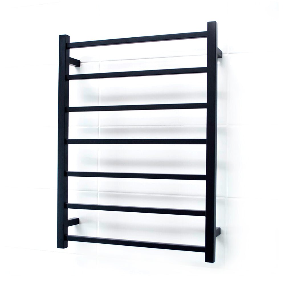 RADIANT - BSTR01 Heated Square Ladder 600x800mm Matt Black - Heated Towel Rails - from our - Radiant - supplier–available at Bathroom City Perth