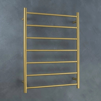 RADIANT - GLD-RTR01 - Heated Round Ladder 600x800mm Brushed Gold-Heated Towel Rails-from our-Radiant-supplier–available at Bathroom City Perth
