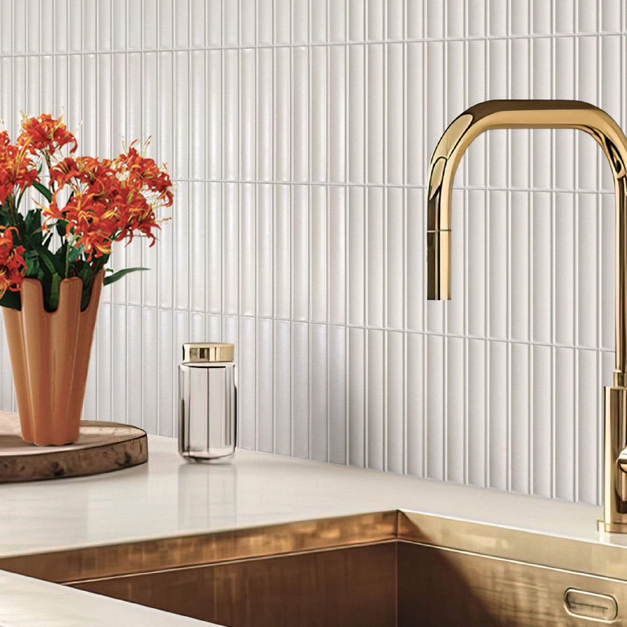 SW - Finger Mosaic Concave Speckle Beige 20x145mm Gloss - Tiles - from our - Stoneworld - supplier–available at Bathroom City Perth