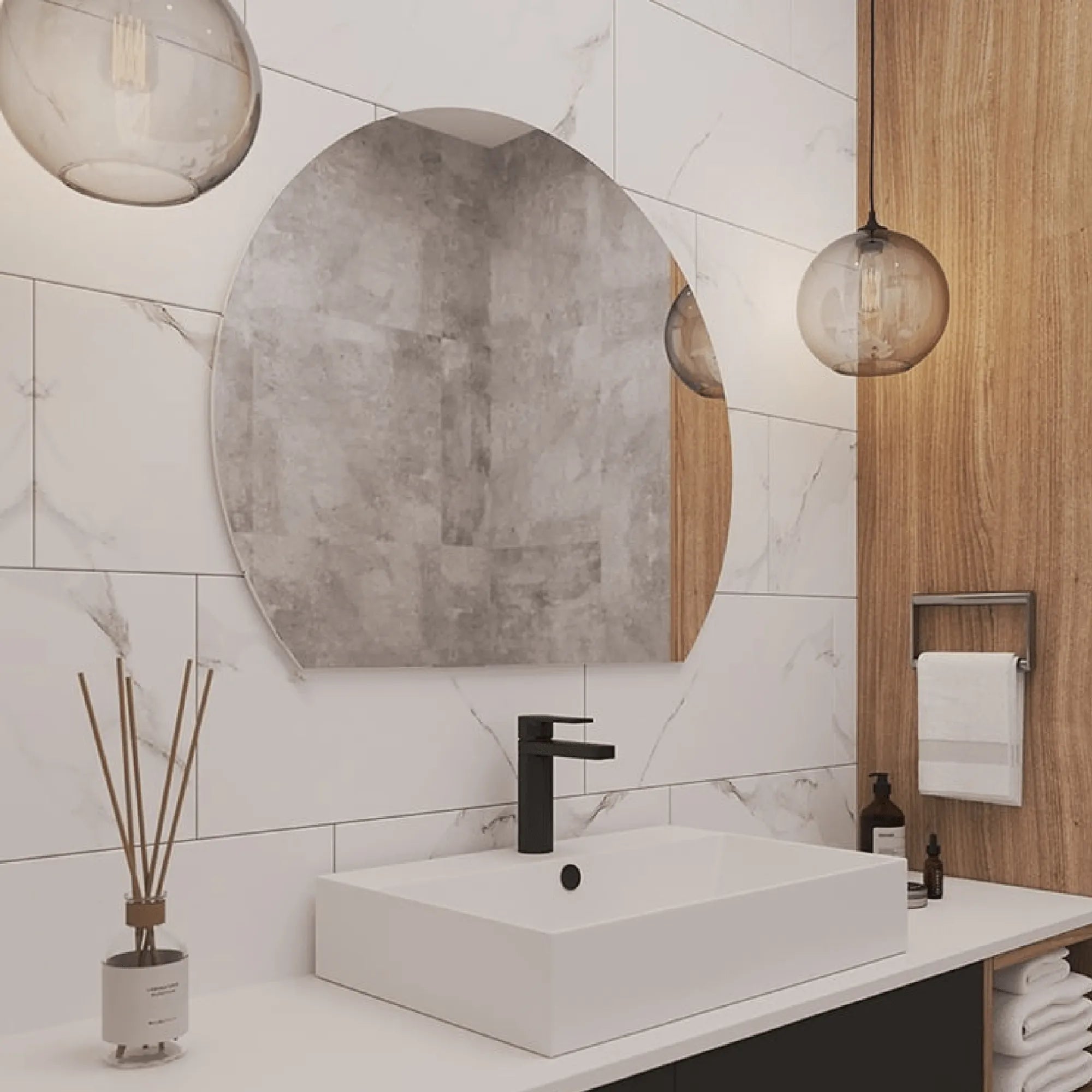 THERMOGROUP - HD9075HN D Shaped Polished Edge Mirror-Mirror-from our-THERMORAIL-supplier–available at Bathroom City Perth