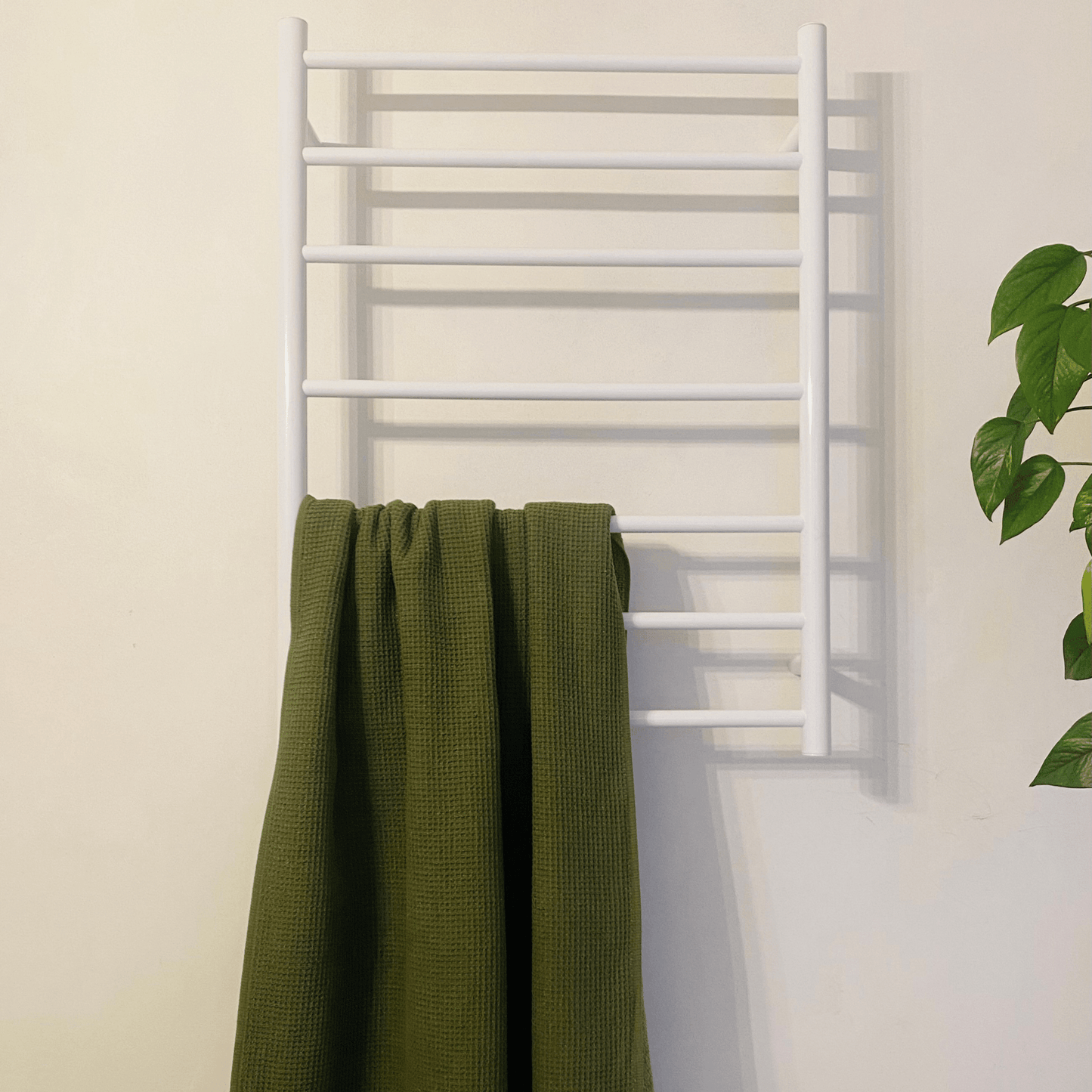 THERMORAIL - BS44MW Satin White Round Ladder Heated Towel Rail - Heated Towel Rails - from our - THERMORAIL - supplier–available at Bathroom City Perth