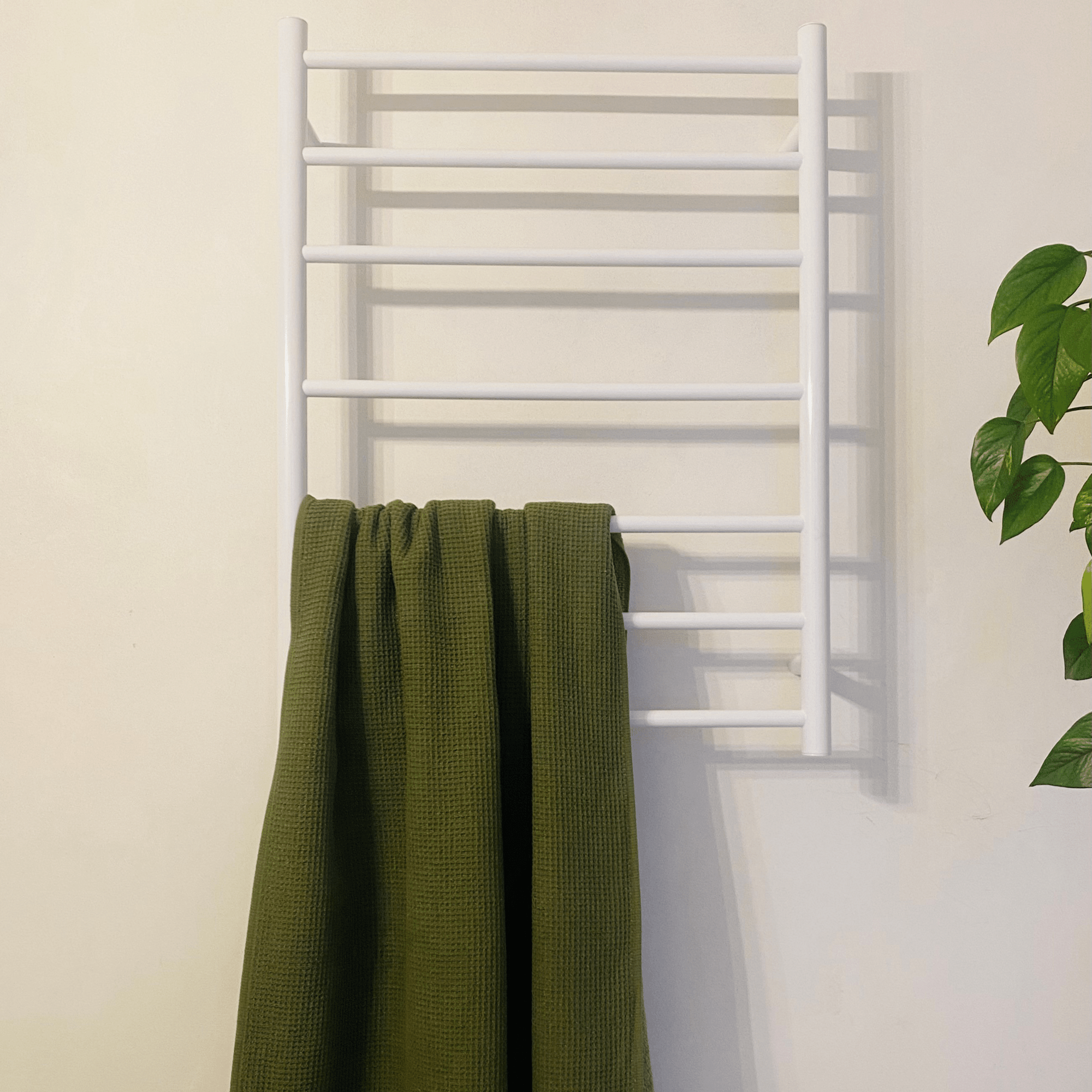 THERMORAIL - BS44MW Satin White Round Ladder Heated Towel Rail - Heated Towel Rails - from our - THERMORAIL - supplier–available at Bathroom City Perth