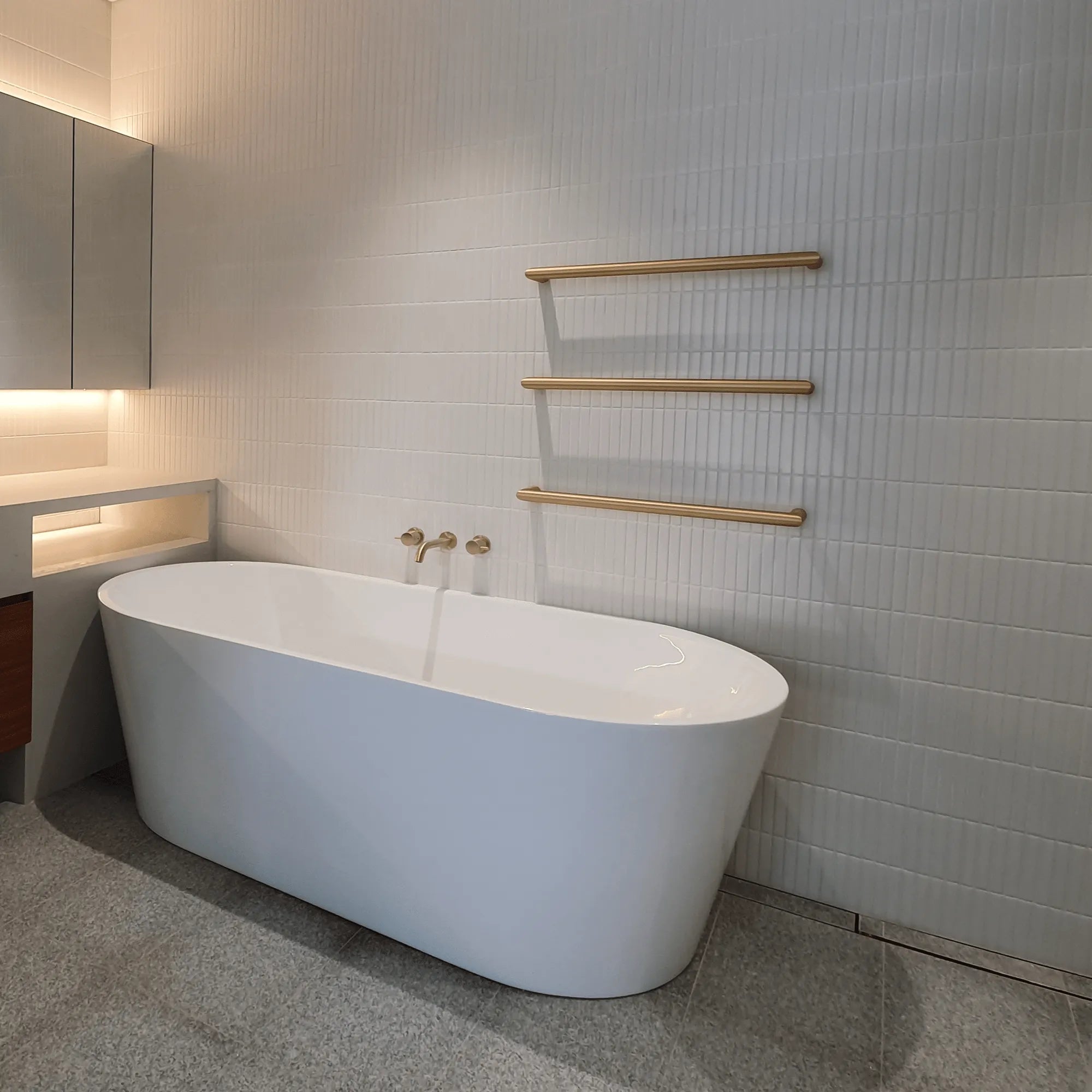 THERMORAIL - DSR6BG Brushed Gold Round Single Bar Heated Towel Rail-Heated Towel Rails-from our-THERMORAIL-supplier–available at Bathroom City Perth