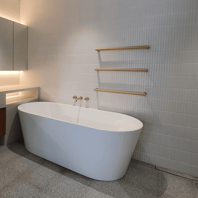THERMORAIL - DSR6BG Brushed Gold Round Single Bar Heated Towel Rail - Heated Towel Rails - from our - THERMORAIL - supplier–available at Bathroom City Perth