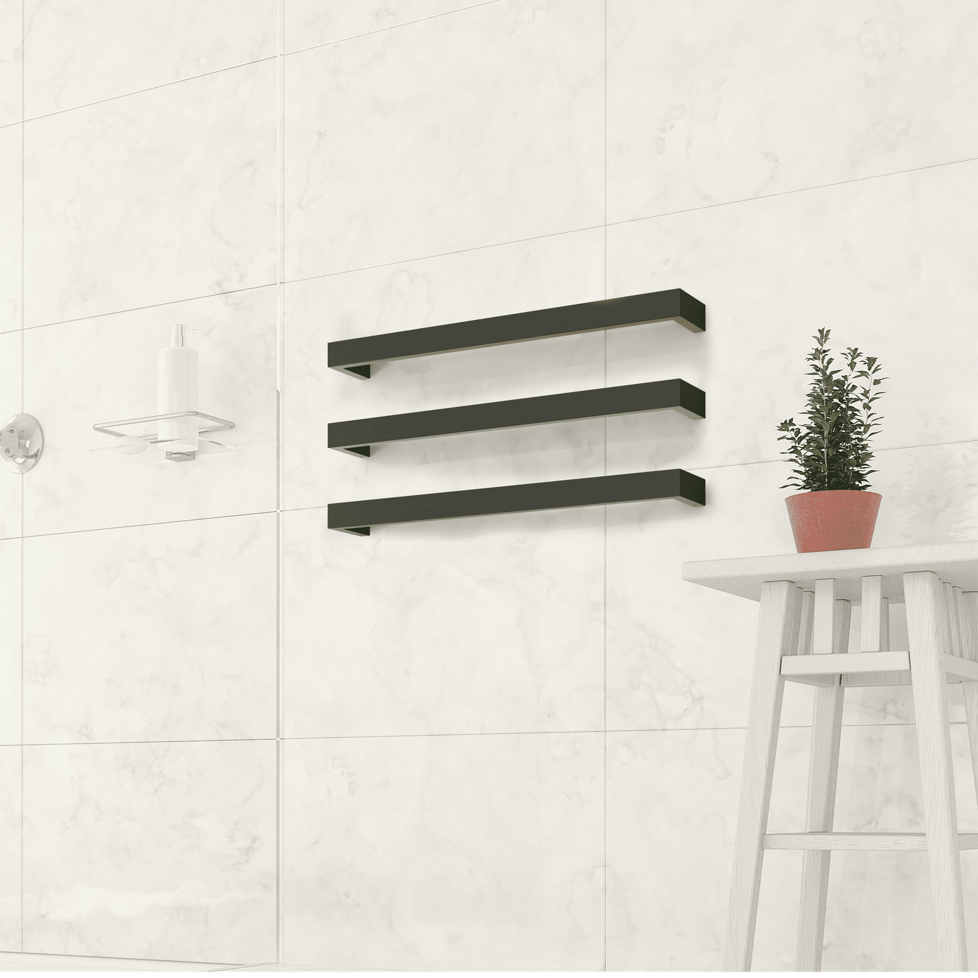 THERMORAIL - DSS6B Matt Black Square Single Bar Heated Towel Rail - Heated Towel Rails - from our - THERMORAIL - supplier–available at Bathroom City Perth