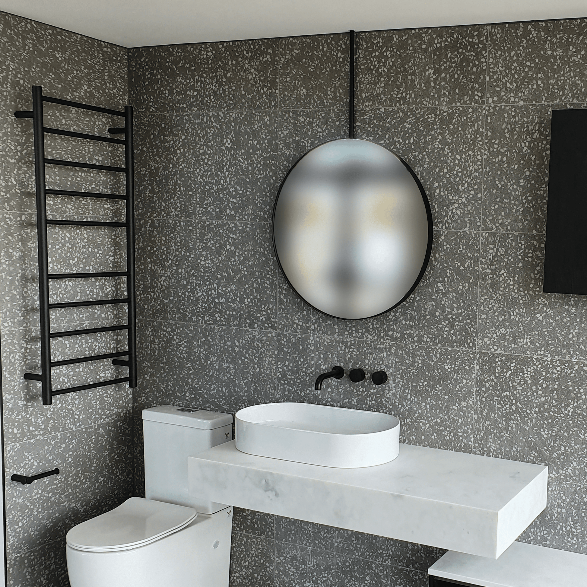 THERMORAIL - SR19MB Matt Black Round Ladder Heated Towel Rail - Heated Towel Rails - from our - THERMORAIL - supplier–available at Bathroom City Perth