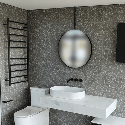 THERMORAIL - SR19MB Matt Black Round Ladder Heated Towel Rail - Heated Towel Rails - from our - THERMORAIL - supplier–available at Bathroom City Perth