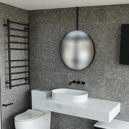 THERMORAIL - SR19MB Matt Black Round Ladder Heated Towel Rail - Heated Towel Rails - from our - THERMORAIL - supplier–available at Bathroom City Perth