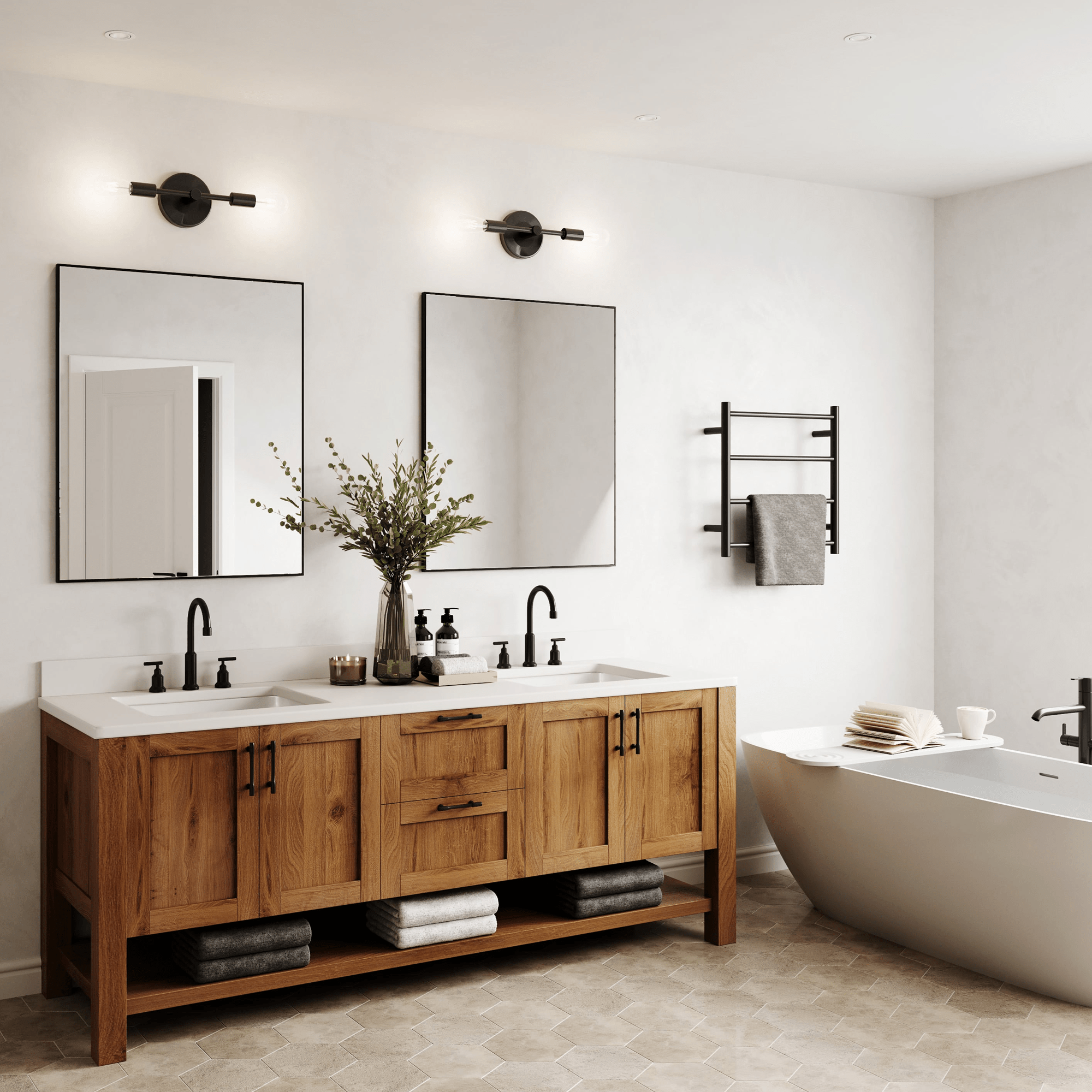 THERMORAIL - SR2512B 12Volt Matt Black Round Ladder Heated Towel Rail - Heated Towel Rails - from our - THERMORAIL - supplier–available at Bathroom City Perth