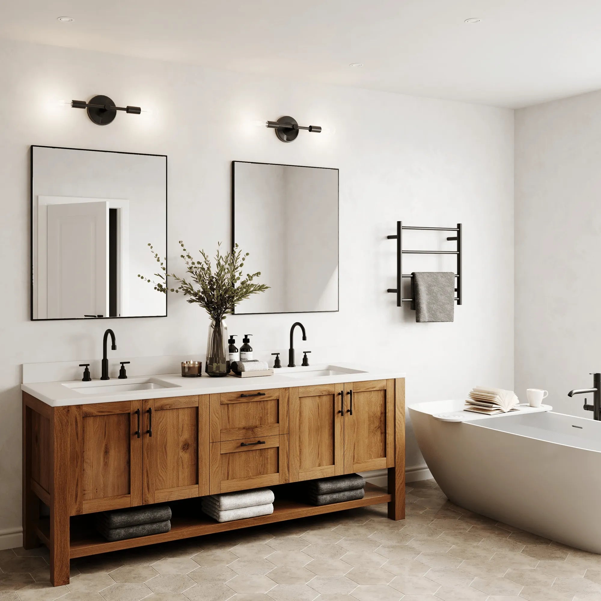 THERMORAIL - SR2512B 12Volt Matt Black Round Ladder Heated Towel Rail-Heated Towel Rails-from our-THERMORAIL-supplier–available at Bathroom City Perth