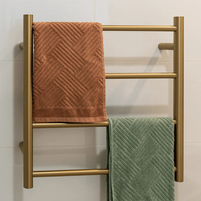 THERMORAIL - SR25MBG Brushed Gold Round Ladder Heated Towel Rail-Heated Towel Rails-from our-THERMORAIL-supplier–available at Bathroom City Perth