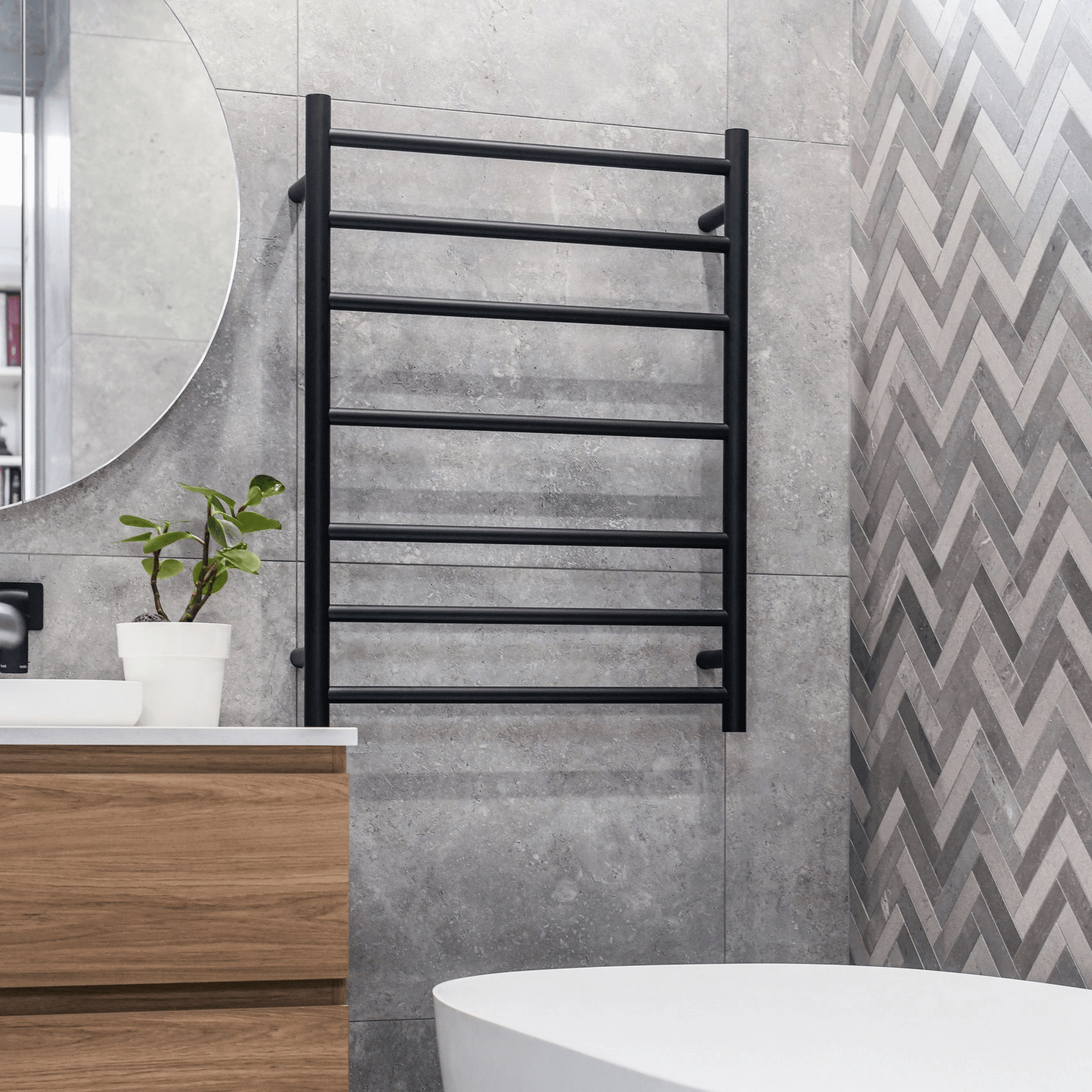 THERMORAIL - SR4412B 12Volt Matt Black Round Heated Ladder Rail - Heated Towel Rails - from our - THERMORAIL - supplier–available at Bathroom City Perth