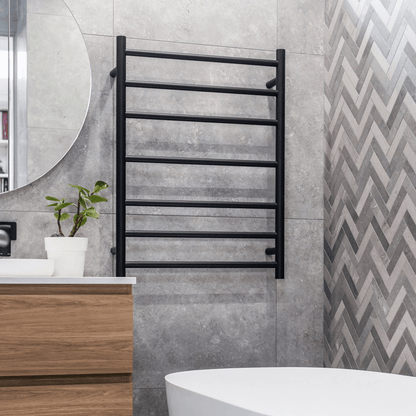 THERMORAIL - SR4412B 12Volt Matt Black Round Heated Ladder Rail - Heated Towel Rails - from our - THERMORAIL - supplier–available at Bathroom City Perth