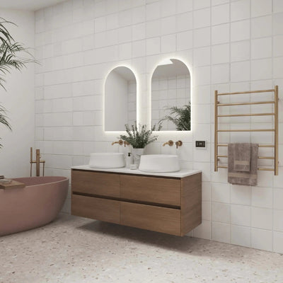 THERMORAIL - SR44MBB Brushed Brass Round Ladder Heated Towel Rail-Heated Towel Rails-from our-THERMORAIL-supplier–available at Bathroom City Perth