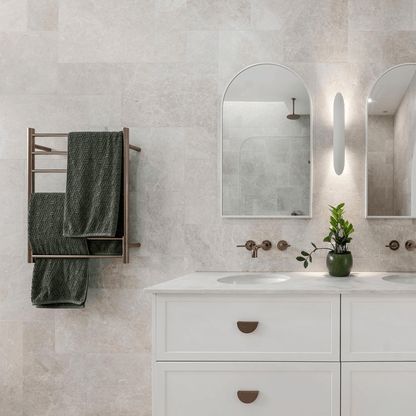 THERMORAIL - SR44MRG Polished Rose Gold Round Heated Ladder Rail - Heated Towel Rails - from our - THERMORAIL - supplier–available at Bathroom City Perth