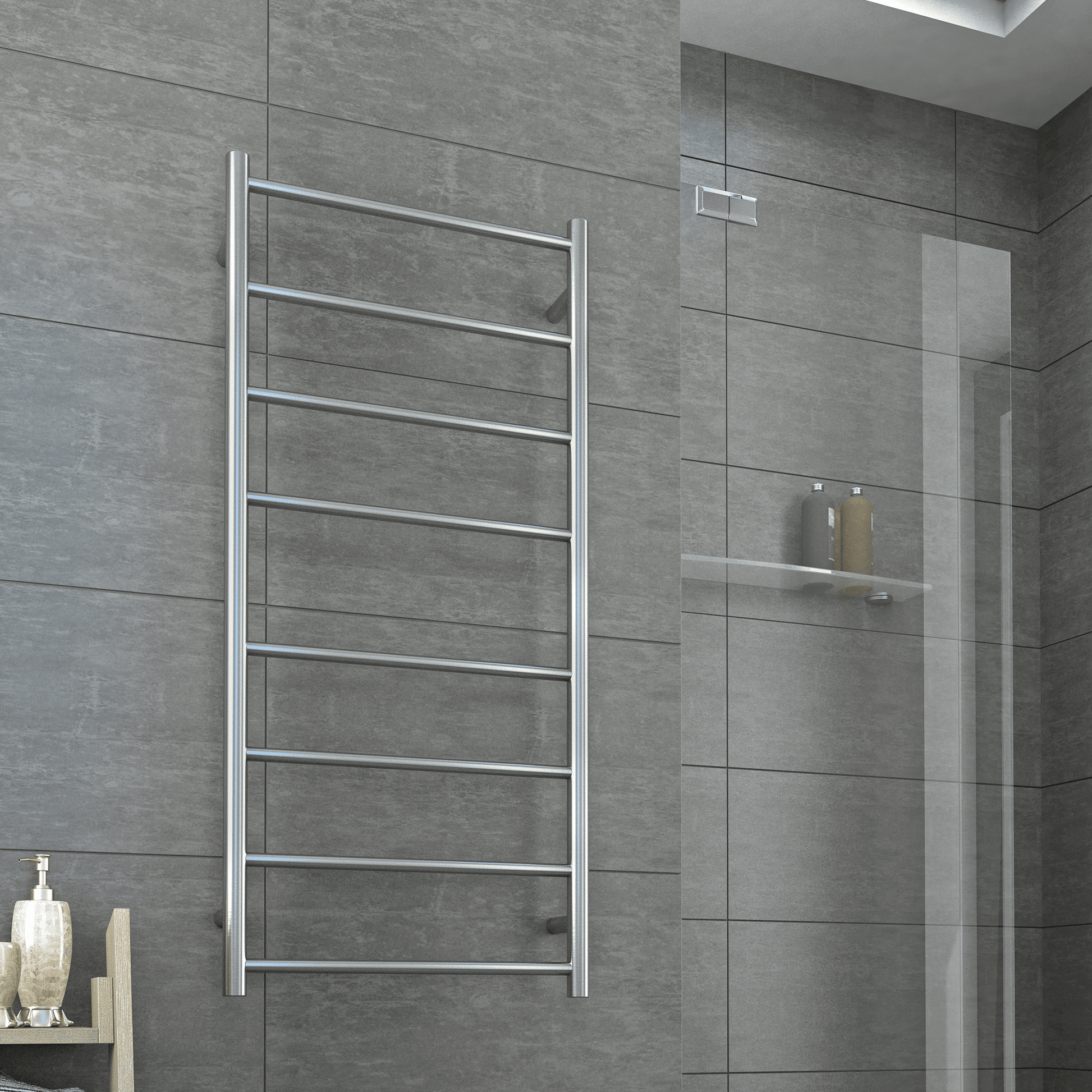 THERMORAIL - SRB27M Brushed Straight Round Ladder Heated Towel Rail - Heated Towel Rails - from our - THERMORAIL - supplier–available at Bathroom City Perth