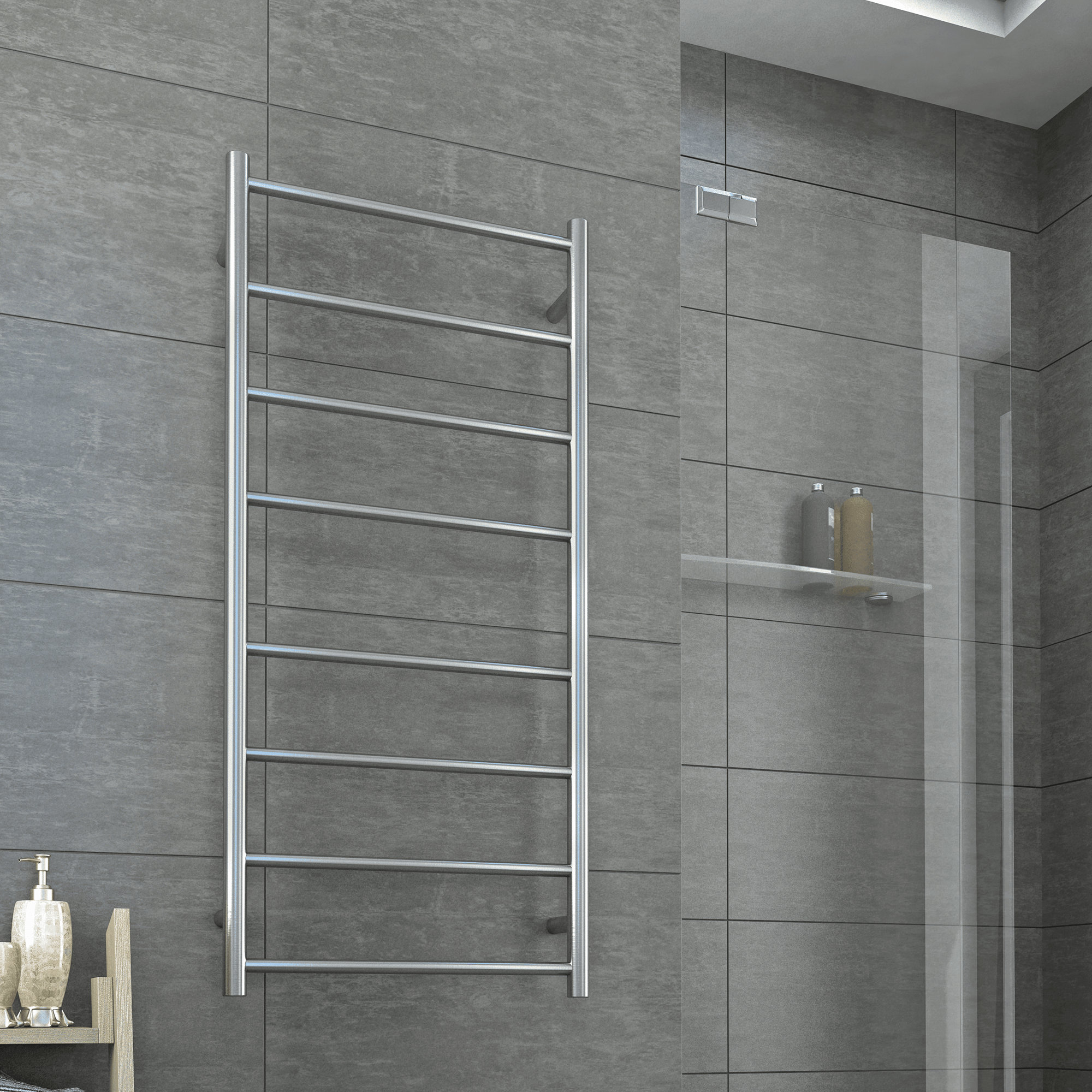 THERMORAIL - SRB27M Brushed Straight Round Ladder Heated Towel Rail - Heated Towel Rails - from our - THERMORAIL - supplier–available at Bathroom City Perth