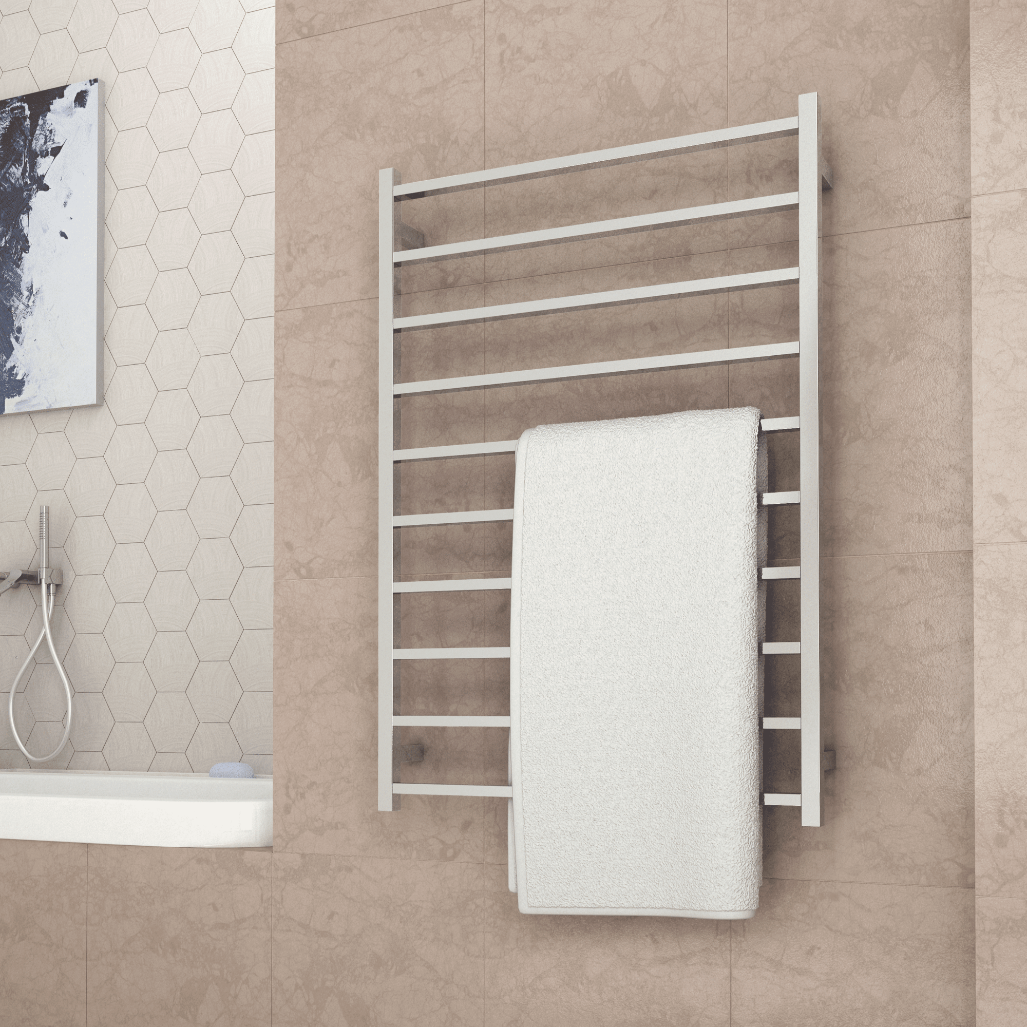 THERMORAIL - SS88M Straight Square Polished Ladder Heated Towel RailHeated Towel Rails – available at Bathroom City Perth