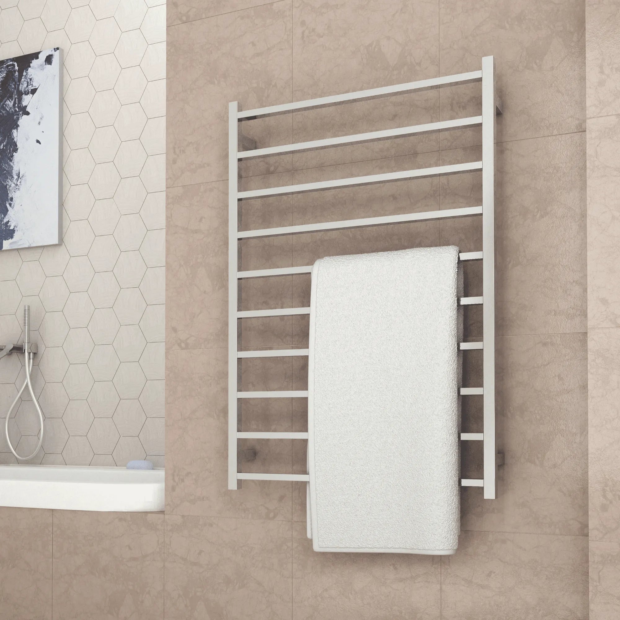 THERMORAIL - SS88M Straight Square Polished Ladder Heated Towel Rail-Heated Towel Rails-from our-THERMORAIL-supplier–available at Bathroom City Perth