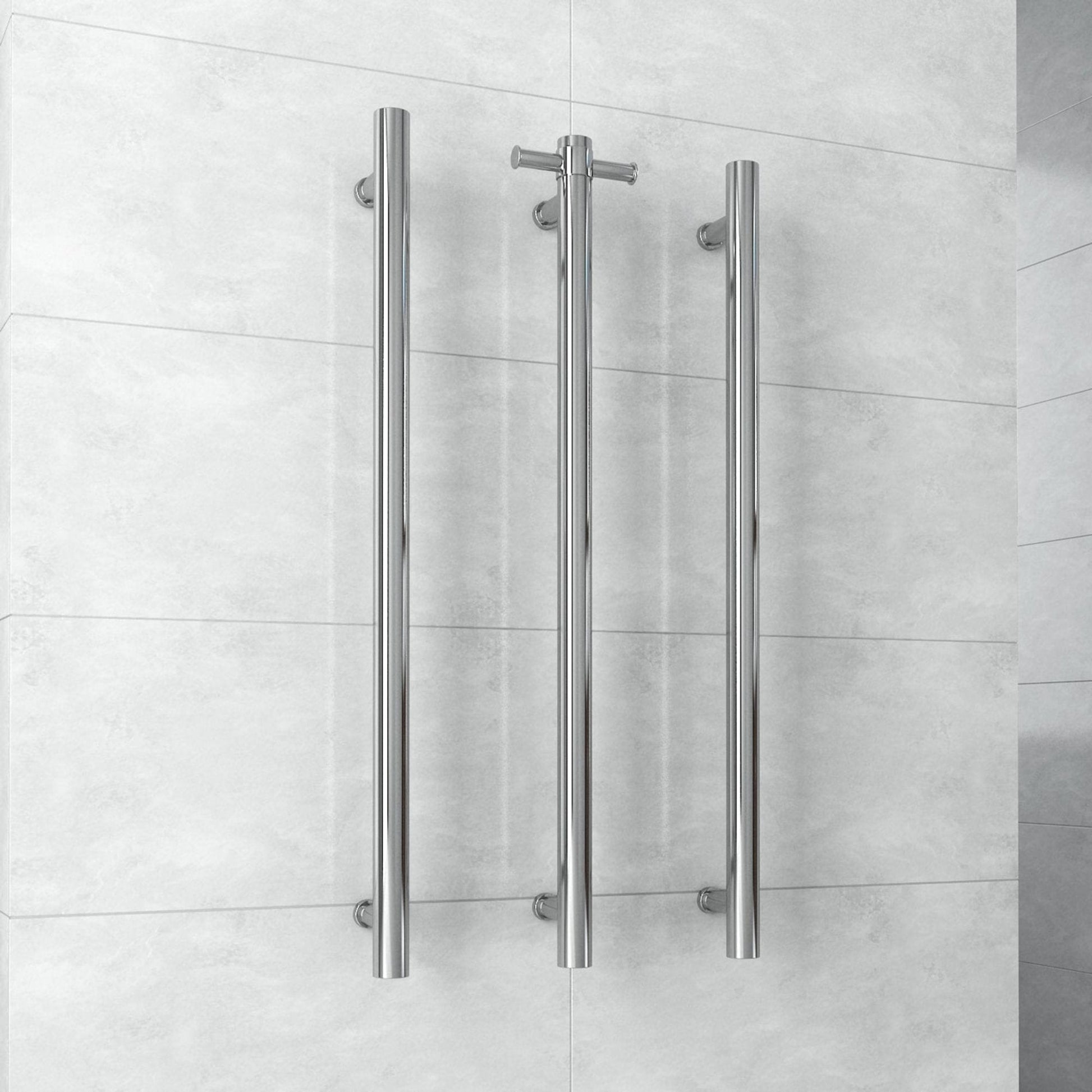 THERMORAIL - VS900H Straight Round Vertical Single Polished Heated Towel RailHeated Towel Rails – available at Bathroom City Perth