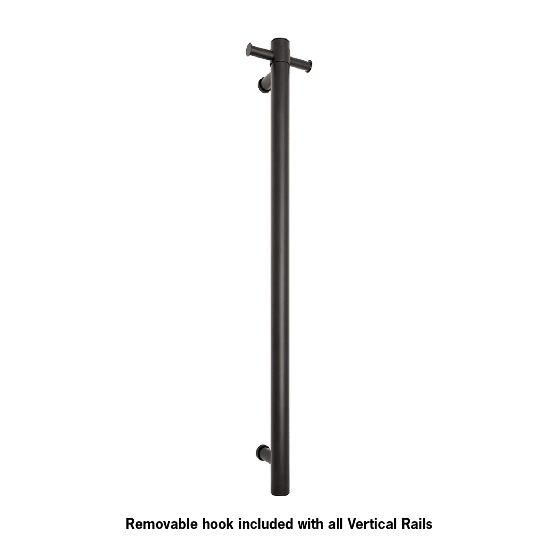THERMORAIL - VS900HB Matt Black Round Vertical Single Heated RailHeated Towel Rails – available at Bathroom City Perth