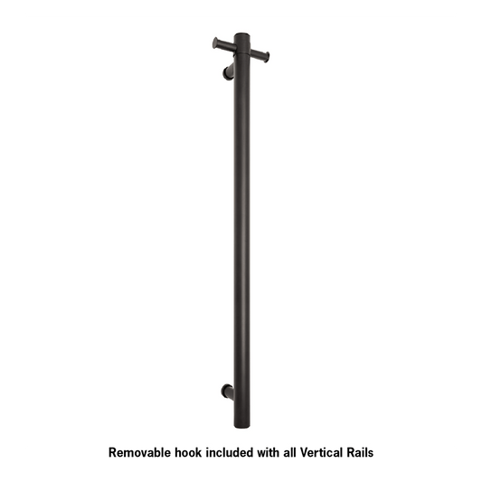 THERMORAIL - VS900HB Matt Black Round Vertical Single Heated RailHeated Towel Rails – available at Bathroom City Perth