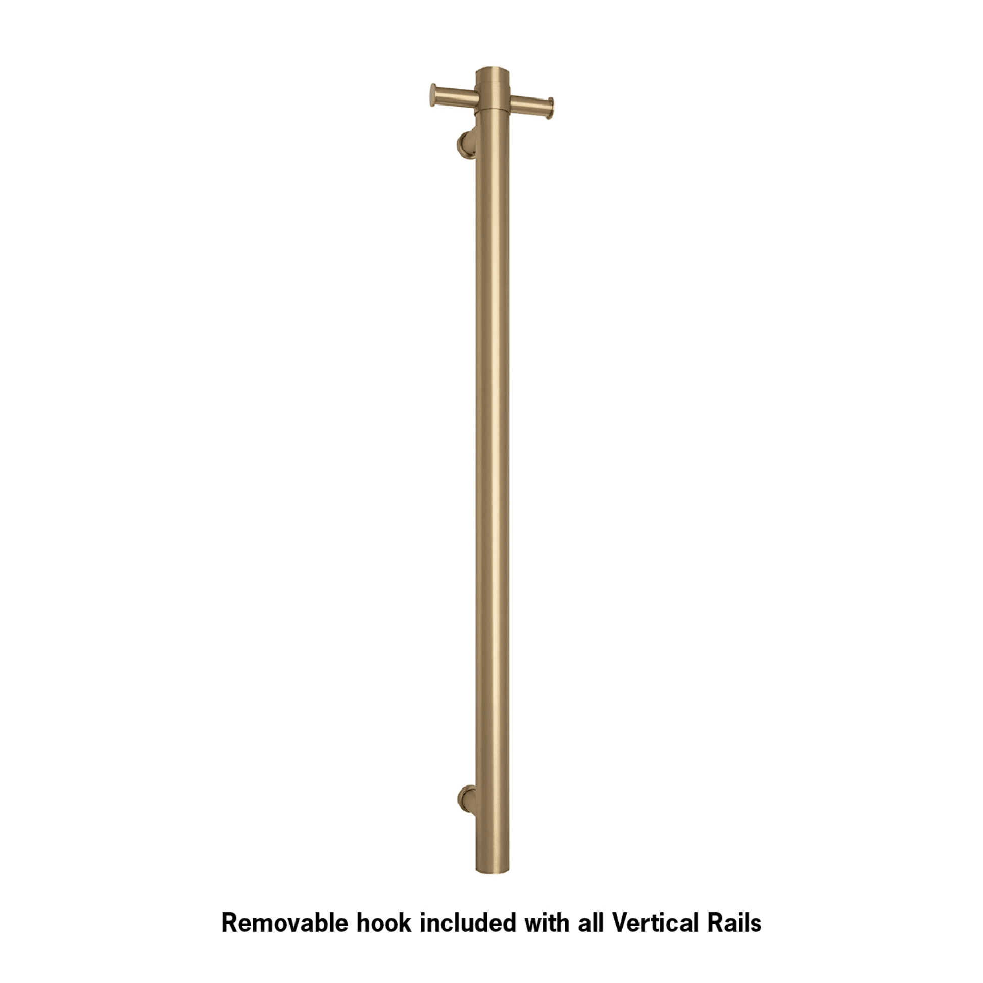 THERMORAIL - VS900HBB Brushed Brass Round Vertical Single Heated Towel RailHeated Towel Rails – available at Bathroom City Perth