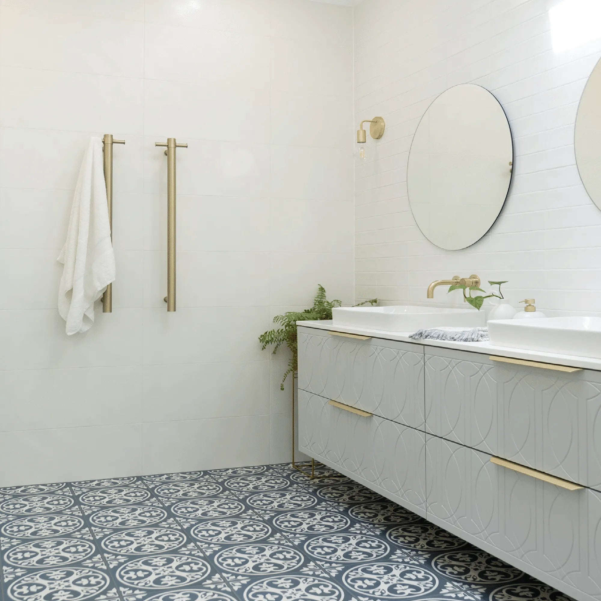 THERMORAIL - VS900HBB Brushed Brass Round Vertical Single Heated Towel Rail-Heated Towel Rails-from our-THERMORAIL-supplier–available at Bathroom City Perth