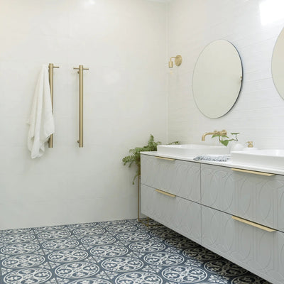 THERMORAIL - VS900HBB Brushed Brass Round Vertical Single Heated Towel Rail-Heated Towel Rails-from our-THERMORAIL-supplier–available at Bathroom City Perth