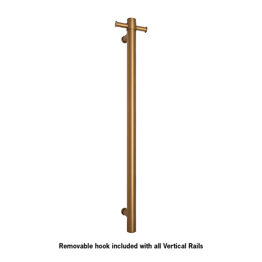 THERMORAIL - VS900HBG Brushed Gold Round Vertical Single Heated Towel RailHeated Towel Rails – available at Bathroom City Perth