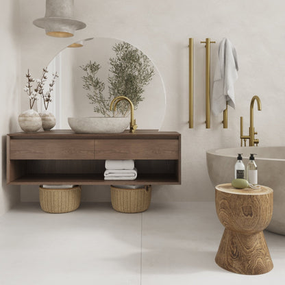 THERMORAIL - VS900HBG Brushed Gold Round Vertical Single Heated Towel RailHeated Towel RailsTHERMORAILBathroom City from Mela – available at Bathroom City Perth