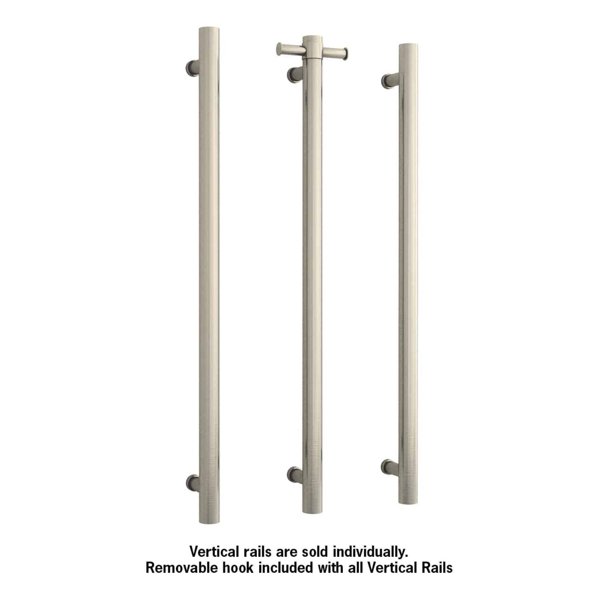 THERMORAIL - VS900HBN Brushed Nickel Straight Round Vertical Single Heated Towel RailHeated Towel Rails – available at Bathroom City Perth