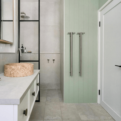 THERMORAIL - VS900HBR Brushed Round Vertical Single Heated Towel Rail - Heated Towel Rails - from our - THERMORAIL - supplier–available at Bathroom City Perth