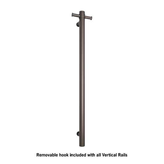 THERMORAIL - VS900HGM Gun Metal Straight Round Vertical Single Heated Towel RailHeated Towel Rails – available at Bathroom City Perth