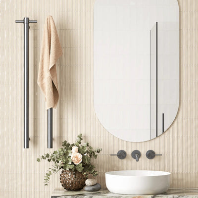 THERMORAIL - VS900HGM Gun Metal Straight Round Vertical Single Heated Towel Rail-Heated Towel Rails-from our-THERMORAIL-supplier–available at Bathroom City Perth