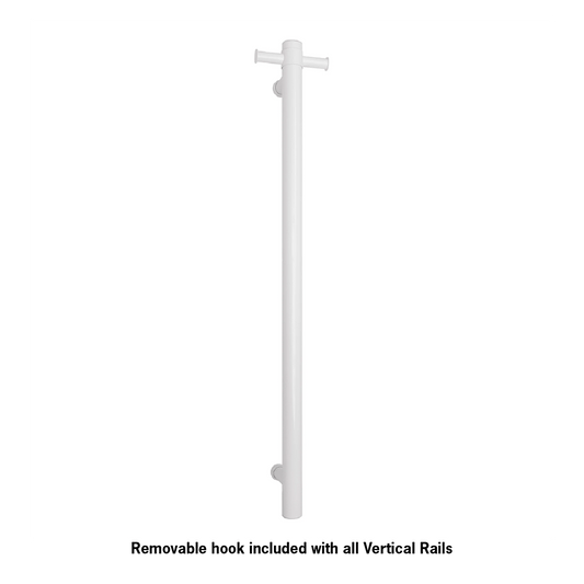 THERMORAIL - VS900HSW Satin White Straight Round Vertical Single Heated Towel RailHeated Towel Rails – available at Bathroom City Perth