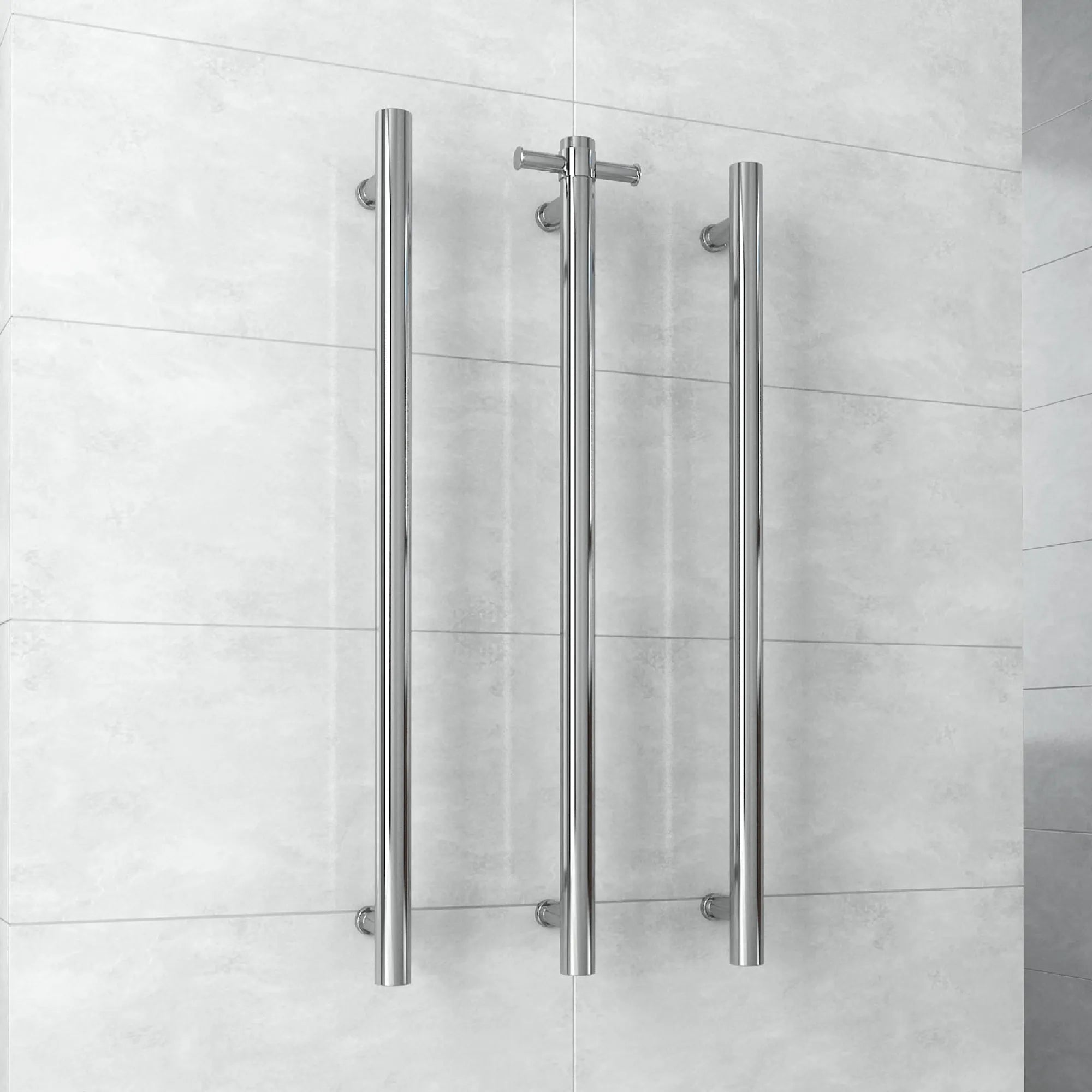 THERMORAIL - VSH900H Round 240Volt Vertical Single Polished Heated Towel Rail-Heated Towel Rails-from our-THERMORAIL-supplier–available at Bathroom City Perth