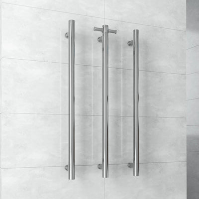 THERMORAIL - VSH900H Round 240Volt Vertical Single Polished Heated Towel Rail-Heated Towel Rails-from our-THERMORAIL-supplier–available at Bathroom City Perth