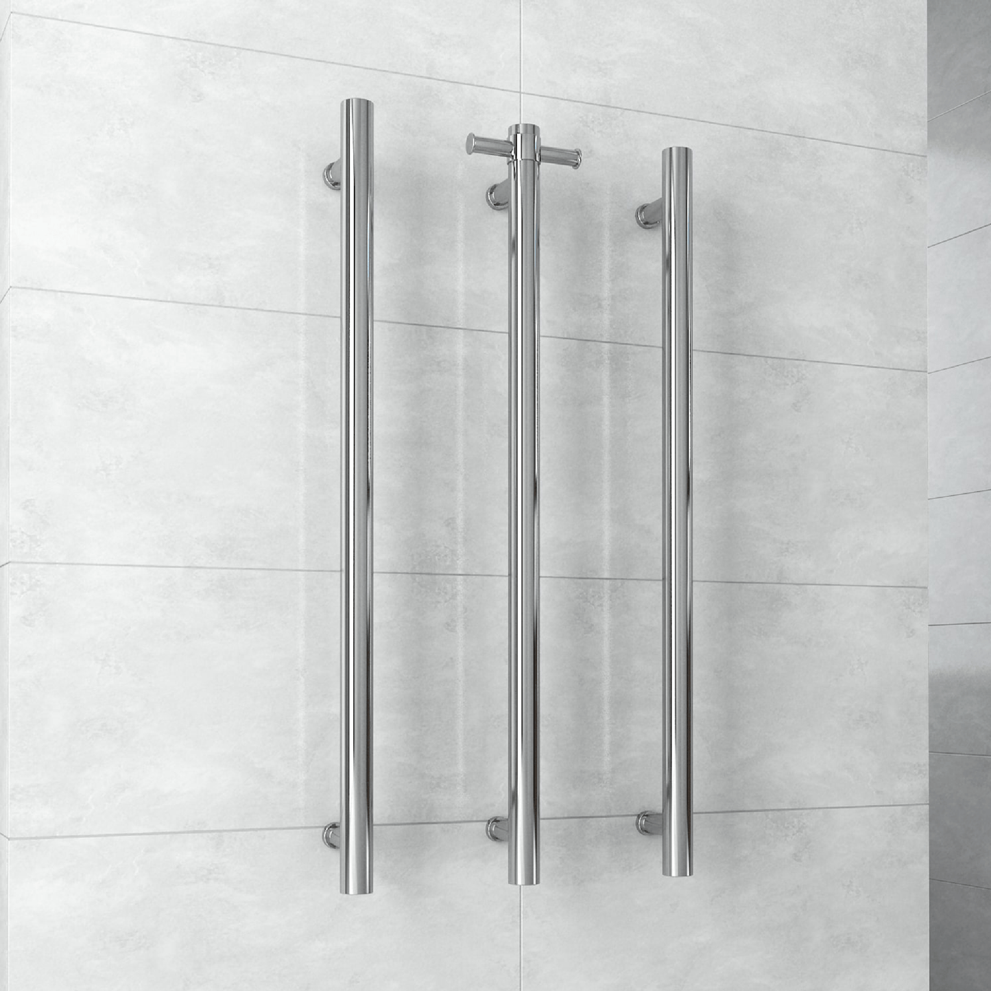 THERMORAIL - VSH900H Round 240Volt Vertical Single Polished Heated Towel Rail - Heated Towel Rails - from our - THERMORAIL - supplier–available at Bathroom City Perth