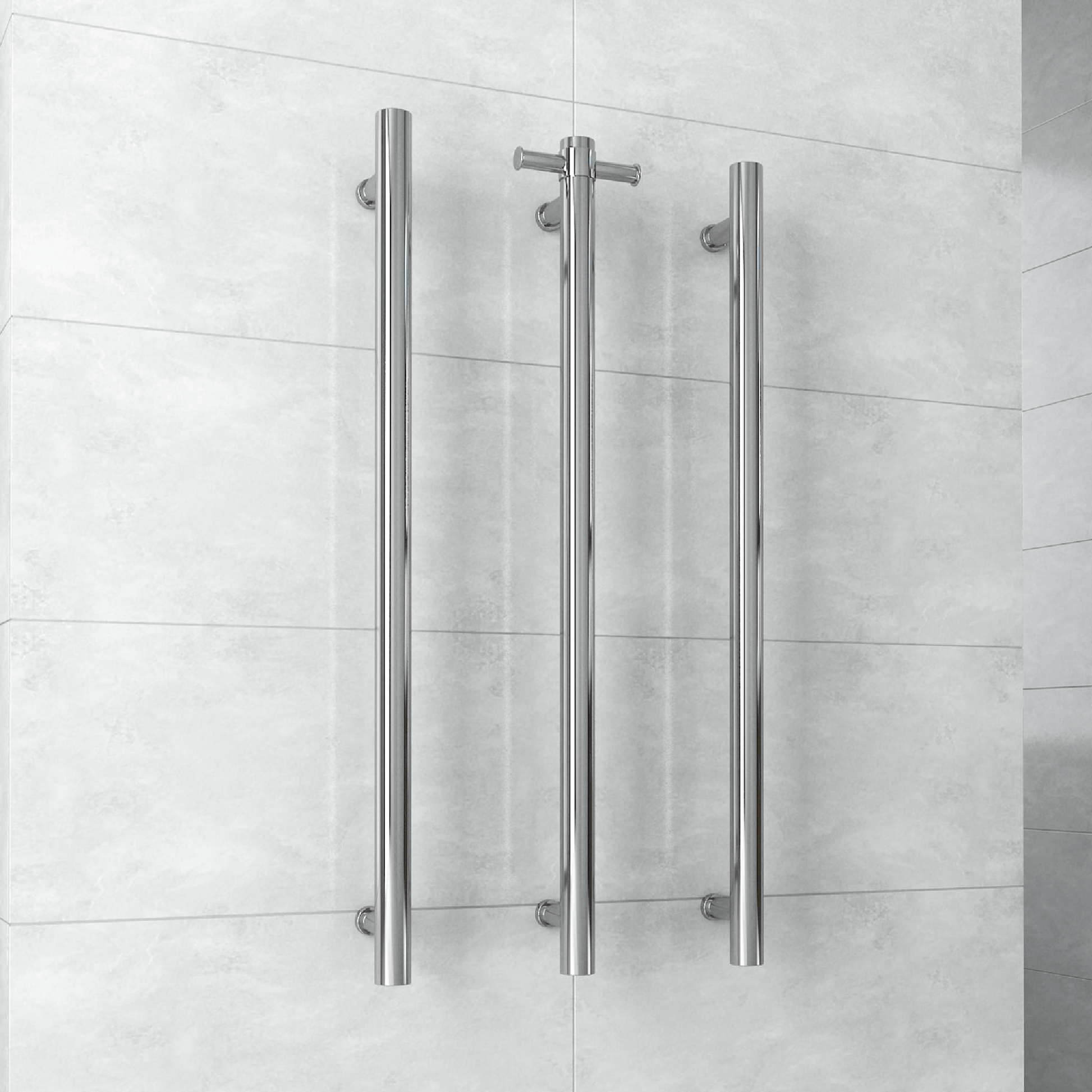 THERMORAIL - VSH900H Round 240Volt Vertical Single Polished Heated Towel Rail - Heated Towel Rails - from our - THERMORAIL - supplier–available at Bathroom City Perth