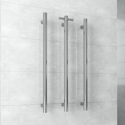 THERMORAIL - VSH900H Round 240Volt Vertical Single Polished Heated Towel Rail - Heated Towel Rails - from our - THERMORAIL - supplier–available at Bathroom City Perth