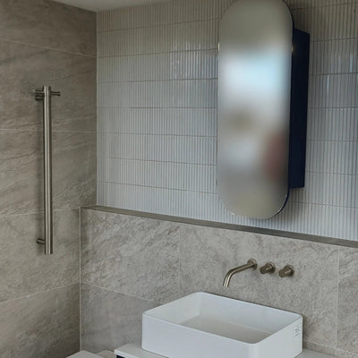 THERMORAIL - VSH900HBN Brushed Nickel 240Volt Vertical Single Heated Rail-Heated Towel Rails-from our-THERMORAIL-supplier–available at Bathroom City Perth