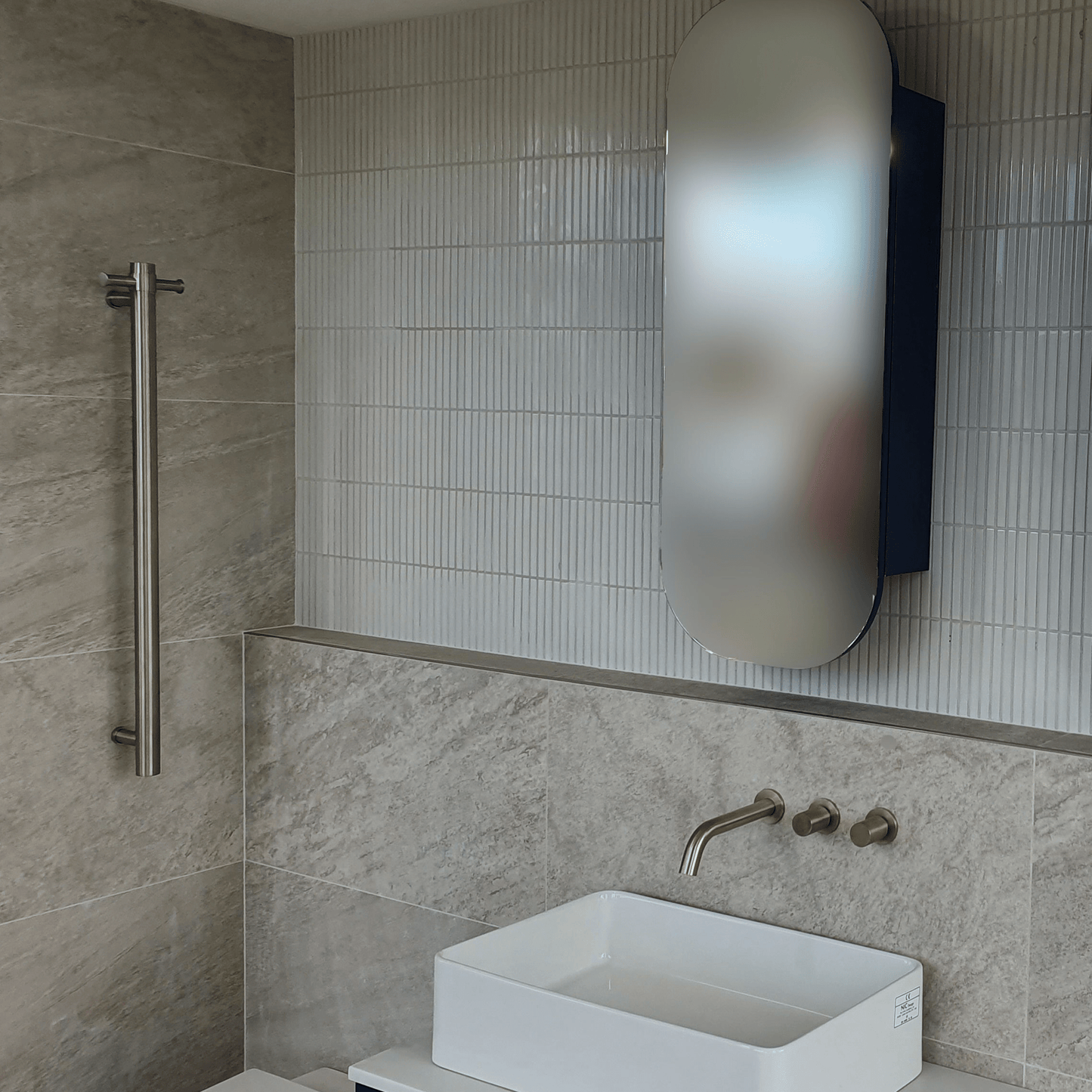 THERMORAIL - VSH900HBN Brushed Nickel 240Volt Vertical Single Heated Rail - Heated Towel Rails - from our - THERMORAIL - supplier–available at Bathroom City Perth