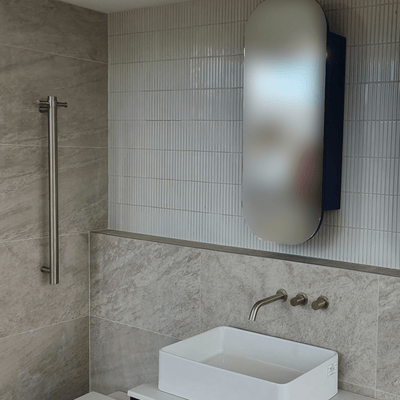 THERMORAIL - VSH900HBN Brushed Nickel 240Volt Vertical Single Heated Rail - Heated Towel Rails - from our - THERMORAIL - supplier–available at Bathroom City Perth