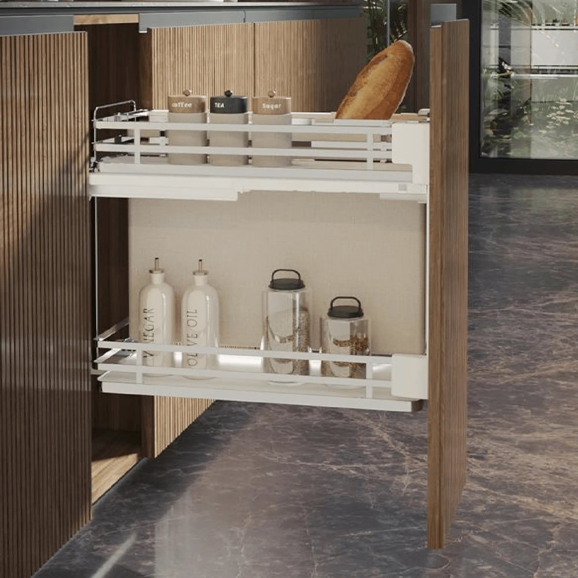 W&B - SIGE™ 450mm Bottom Mount Soft Close Bottle Rack-Kitchen Shelf-from our-Wilson & Bradley-supplier–available at Bathroom City Perth
