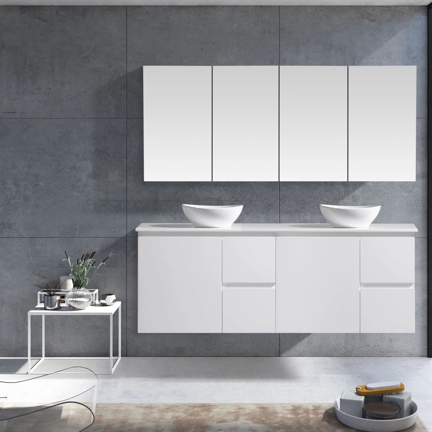 MELA - PADDY 1500 Gloss White Wall Hung Vanity with Door & Drawers